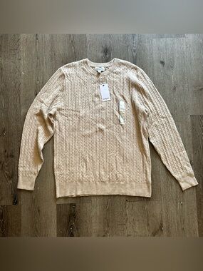 NWT Men’s Large‎ Goodfellow & Co Oatmeal Neutral Crew Neck Cable Knit Sweater